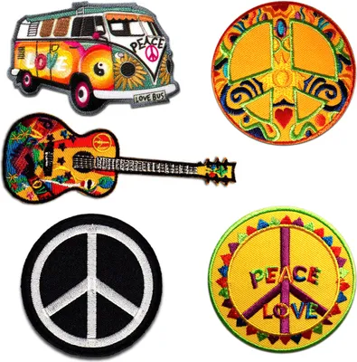 Produktbild von Hippie Set 5 Stück - Aufnäher, Bügelbild, Aufbügler, Applikationen, Patches, Flicken, Zum Aufbügeln