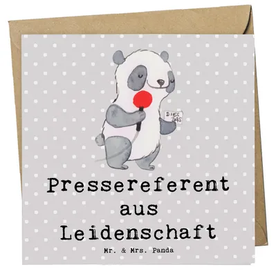 Produktbild von Mr. & Mrs. Panda Glückwunschkarte Pressereferent Leidenschaft - Grau Pastell - Geschenk, Studium, doppelkarte, Grußkarte, Witzig, faltkarte, anlasskarte, Lustig, Spruch