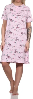 Produktbild von Normann Damen kurzarm Nachthemd in floralem Alloverprint und mit Knopfleiste am Hals ; rosa , 36