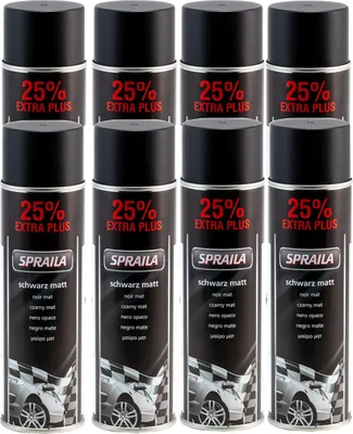 Produktbild von 8 x Auto Lackspray Dose Spraila Schwarz Matt 500ml