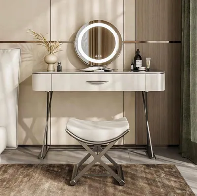 Image de Coiffeuse blanche avec miroir Coiffeuse design avec tiroirs