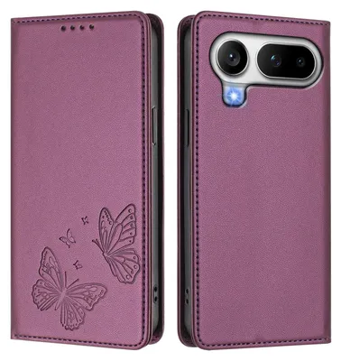 Obrázek produktu pro Kožené pouzdro pro Honor Magic8 Pro Air, motýlí ražbou, peněženkové flip pouzdro se stojánkem Fialová