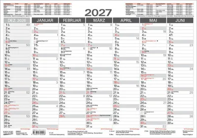 Produktbild von Tafelkalender A5 2027: 14 Monate auf Vorder- und Rückseite I Ferientermine und Feiertage