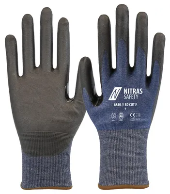 Produktbild von NITRAS 3D CUT F, Schnittschutzhandschuhe, marineblau / schwarz, EN ISO 21420, EN 388,  Spezialgarn, Größe 10 | Packung (10 Paare)