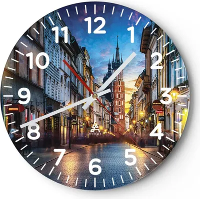 Produktbild von Wanduhr - Rund - Glasuhr - Krakau Kirche Mariacki - 40x40cm - Schleichendes Uhrwerk - Lautlos - zum Aufhängen bereit - Dekoration Modern - Wanddekoration aus Glas - C4AR40x40-4722