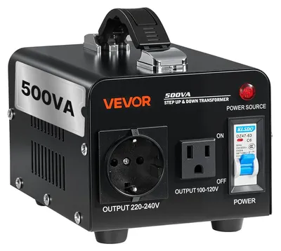 Obrázok produktu pre VEVOR transformátor napätia, 500VA, zvyšovací/znižovací transformátor, prevod zo 110 V na 220 V a z 220 V na 110 V, so zásuvkou USA, EÚ, sieťový kábel, istič