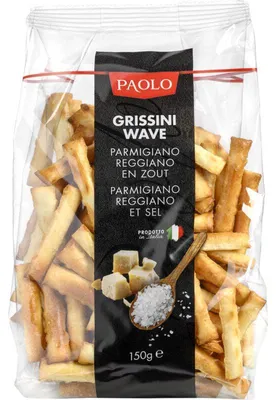 Produktbild von Paolo Mini Grissini mit Parmesan & Meersalz, 150g – Knusprige Brotstangen
