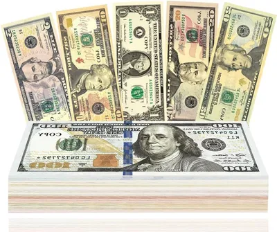 Productafbeelding van Speelgeld Dollar - Falschgeld Set - Leren Rekenen - Dubbelzijdig Bedrukt - 120 Vellen - Multicolor