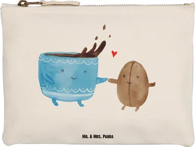 Produktbild von Mr. & Mrs. Panda Kulturtasche Kaffee Bohne Größe M - Weiß - Geschenk, Kaffeebohne, Kulturbeutel, Federtasche, Stoffbeutel, Lustige Sprüche, pencil case, Etui, Genuss