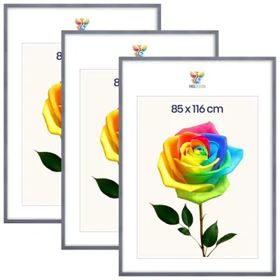 Produktbild von MG Design 3er Set Bilderrahmen Grau 85x116 cm - Posterrahmen Echtholz mit Acrylglas, verstärkte Wandaufhängung, hoch/quer