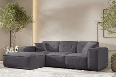 Produktbild von Ecksofa Designersofa CESINA Stoff Ascot Bukla Grafit Ottomane Links