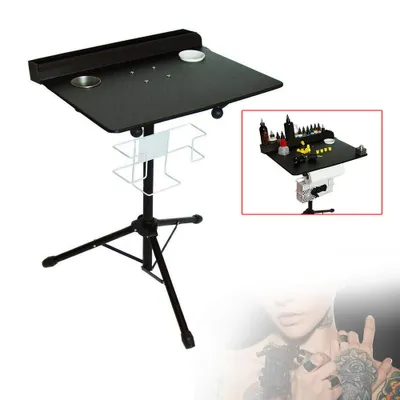 Zdjęcie produktu dla Stojak do tatuażu – przenośne stanowisko do tatuażu, regulowana wysokość 61–107 cm / 24–42 cali, stół Ironpaint, stabilny blat, narzędzia do tatuażu