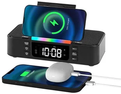 Produktbild von Digitale Alarmuhr mit Nachtlampe und Bluetooth-Lautsprecher - Drahtloser Wecker mit doppeltem Alarm und Helligkeitseinstellung