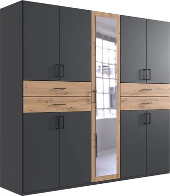 Produktbild von Kleiderschrank Taiga Drehtürenschrank mit Spiegel Ausführung wählbargraphit / Eiche Artisan