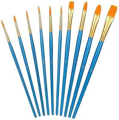 Produktbild von Kunstset für Kinder und Erwachsene – 10 Stück – Flache und runde Pinsel – Acryl-, Aquarell- und Gouachepinsel – Ölfarbpinsel – Set zum Malen und Zeichnen