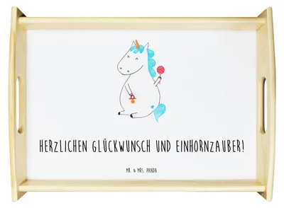 Produktbild von Mr. & Mrs. Panda Tablett Einhorn Baby - Weiß - Geschenk, Serviertablett, Party, Geburtstag, Deko, Unicorn, Geburt, aus holz, Servier, Einhörner