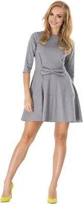 Produktbild von Damen Kleid klassisch elegant mit Schleife Mini-Kleid; Grau S/36