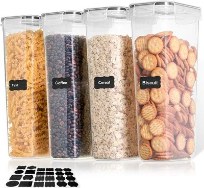 Zdjęcie produktu dla Zestaw 4 pojemników do przechowywania Unyqoos®, pojemność 2,8 L, szczelne, wykonane z tworzywa sztucznego wolnego od BPA, przezroczyste, możliwość układania w stos, pokrywki z silikonową uszczelką, nadają się do mycia w zmywarce