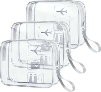 Image de Aucuu Set de 3 trousses de toilette et de maquillage transparentes Gris Approuvé TSA