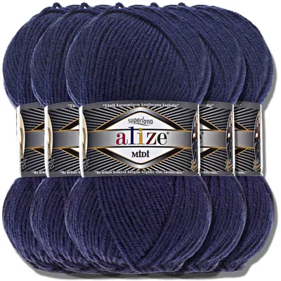 Produktbild von Alize 5x 100g Superlana Midi Wolle, Uni, Häkeln, Stricken (Navy | 58)