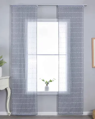 Produktbild von 2er Set Halbtransparente Schiebegardinen mit Paneelwagen HxB 245x60 cm Grau »Kassel« Chenille Leinenbindung Streifen 202470P-2