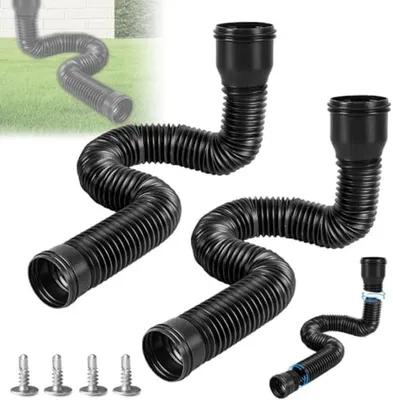 Produktbild von PolkaHome® Flexibele Dachrinnenverlängerung – Schwarzes Regenfallrohr-Verlängerungsstück 47-150 cm (2 Stück)