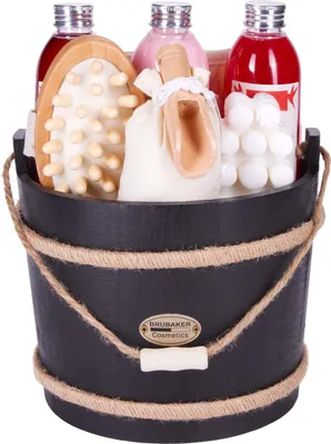 Produktbild von Brubaker Wellness Badeset Cranberry, 9-teiliges Geschenkset mit Pflege- & Massage-Accessoires im dekorativen Badefass für intensive Hautpflege und Aufbewahrungsfunktion.