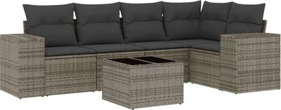 Produktbild von vidaXL 6-tlg. Garten-Sofagarnitur mit Kissen Grau Poly Rattan