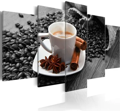 Produktbild von Leinwandbilder Küche 200x100 cm Vlies Leinwandbild 5 tlg Kunstdruck modern Wandbilder XXL Wanddekoration Design Wand Bild - Kaffee Coffee grau 030207-36