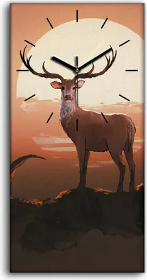 Produktbild von Wohnzimmer-Bild Leinwand Uhr Geräuschlos 30x60 der Hirsch Tiere Sonnenuntergang - schwarze Hände