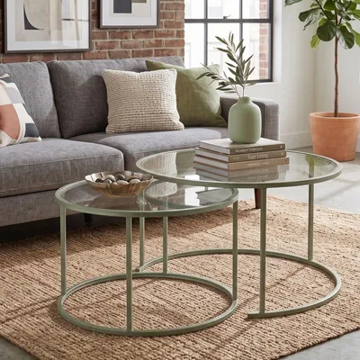 Obrázok produktu pre Skye Decor, kvalitná sada konferenčných stolíkov (3 kusy) – svetlozelená, 100% sklo a kov