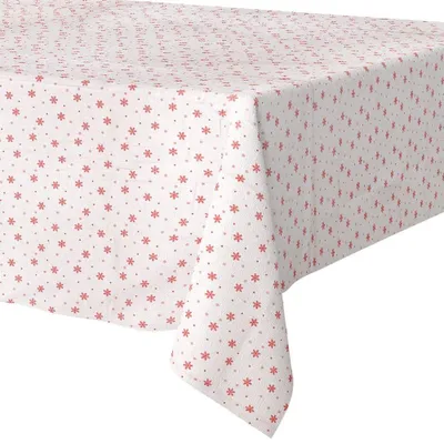 Zdjęcie produktu dla Obrus świąteczny beżowy w czerwone płatki śniegu 130x180 cm