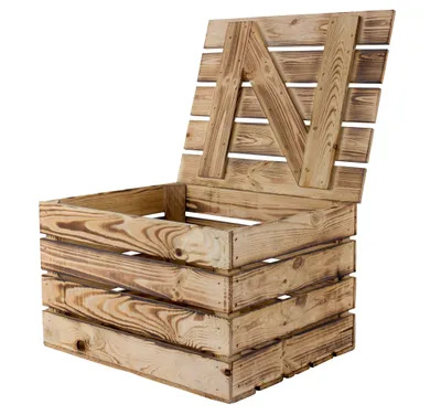 Produktbild von Stück Obstkisten-Online kleine geflammte/flambierte Truhe 49cm x 36cm x 29cm Holztruhe Wäschetruhe Schatztruhe Obstkiste Weinkiste