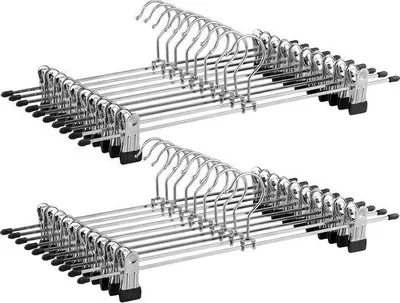 Productafbeelding van Famanu metalen kledinghangers, extra breed - set van 20, met antislipcoating, verchroomd staal, 40 x 10,5 cm