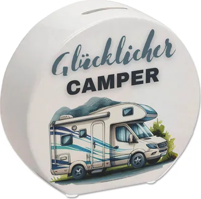 Produktbild von Wohnmobil Spardose mit Spruch Glücklicher Camper