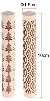 Produktbild von 2 Stš¹ck Holz Tonrolle 4" Wasserwelle Kiefernmuster Nudelholz T?pferwerkzeuge Holzmaserung Texturrollen fš¹r Ton Backteig Knete DIY