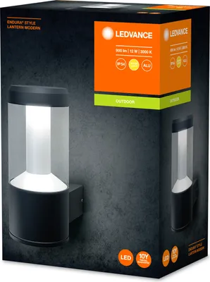 The image shows the packaging of an LED wall light.
