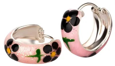 Produktbild von Ohrringe Creolen 925 Silber Kinder Mädchen Damen rosa Blume