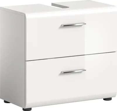 Produktbild von Badezimmer Waschbeckenunterschrank mit 60 cm Breite in weiß mit weiß Hochglanz, 2 Schubladen - IGGESUND-158