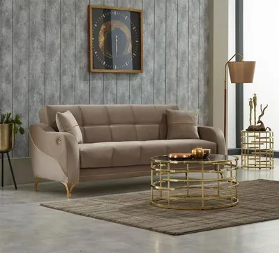 Immagine prodotto di Divano imbottito a tre posti, divano in tessuto beige, divano