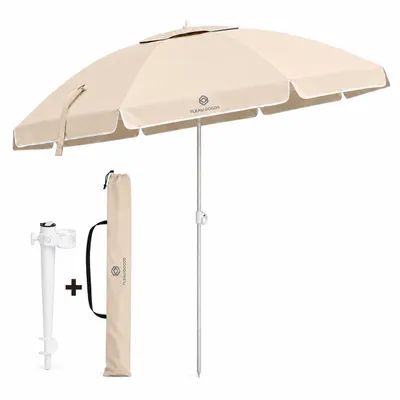 Image de Fleau Goods Set Parasol de Luxe 180 cm - Protection UV - Plage/Jardin - Parasol de plage avec vis sans fin et sac de transport - Socle inclus