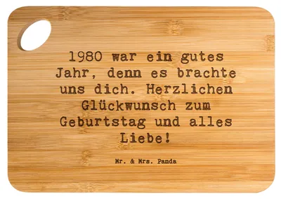 Produktbild von Mr. & Mrs. Panda Schneidebrett Spruch 1980 Geburtstag - Transparent - Geschenk, holzschneidebrett, Geburtstagswünsche, handgefertigte Geschenke, Happy Birthday, Alter