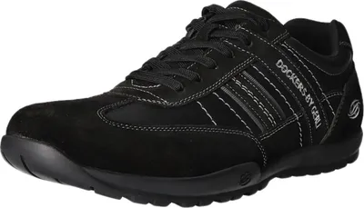 A black Dockers by Gerli sneaker is shown from a side angle against a white background.