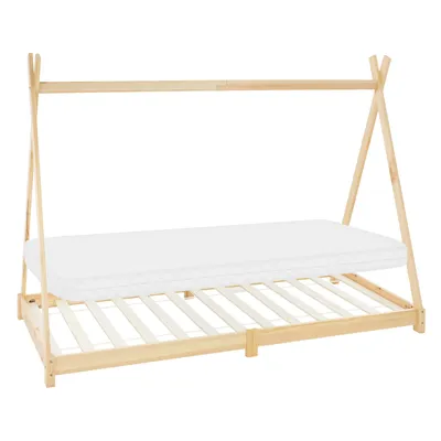 Obrázek produktu pro ML-Design dětská postel tipi 90x200 cm s matrací a roštem, přírodní, indická postel z borovicového dřeva podlahová postel dřevěná postel