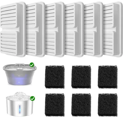 Produktbild von Ersatzfilter für Katzenbrunnen 12er Set 6 Aktivkohlefilter 6 Schaumstofffilter Vierfach-Filterung für 2,2L/2,5L Brunnen