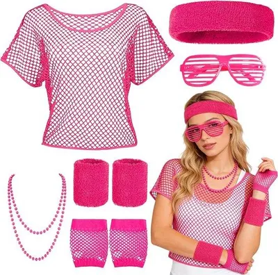 Obrázek produktu pro Sada 6 doplňků – čelenka ve stylu 80. let – retro neonové barvy – ideální pro karneval a cosplay