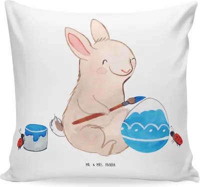 Produktbild von Mr. & Mrs. Panda Sofa Kissen Hase Marienkäfer - Weiß - Geschenk, Deko, 40x40, kuschelkissen, Ostergrüße, Ostereier, Ostern, Osterhase, Frühling, Sofakissen, für