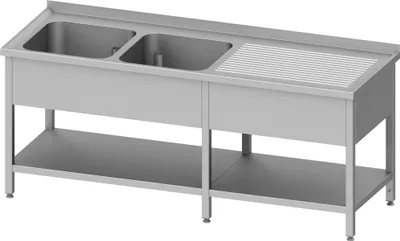Produktbild von Spültisch mit Grundboden, 2100x700x850 mm, mit zwei Becken links, mit Aufkantung, verschweißt