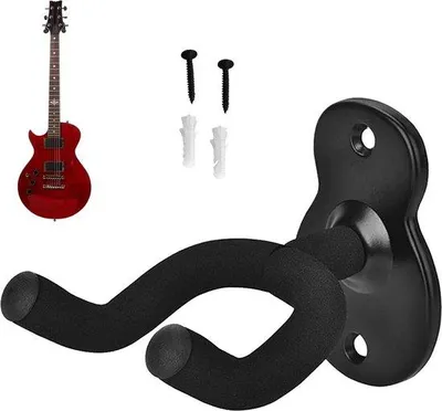 Zdjęcie produktu dla Czarny uchwyt na gitarę basową, drewniany, do montażu na ścianie