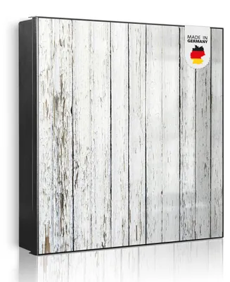 Produktbild von banjado Schlüsselkasten aus Metall, 30x30cm groß mit 32 Haken, als Magnettafel nutzbar, Korpus schwarz, Anschlag links, Weißer Bretterzaun [SKG2 10442]
